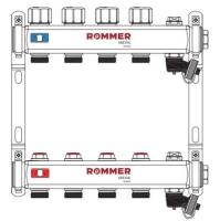 Коллектор Rommer без расходомеров, с клапаном вып. воздуха и сливом 8 вых.